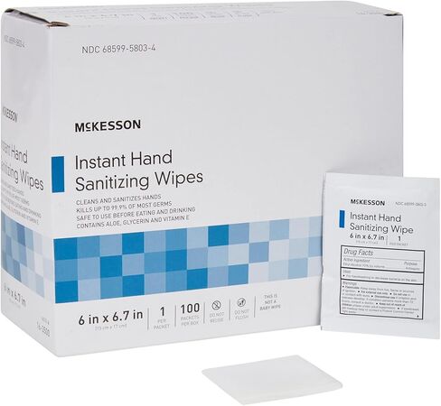 مناديل McKesson Hand Traniting [100 Count] مناديل الكحول مع الألوة وفيتامين E ، والسفر ، ملفوف بشكل فردي in Saudi Arabia