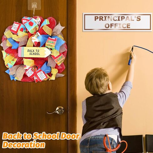 Back to School Wreath 15.7 Inch First Day of School Wreath with Pencil Wooden Sign Red Yellow Wreath Welcome Back to School Party Hanging Decoration for School Classroom Party Decor in Saudi Arabia