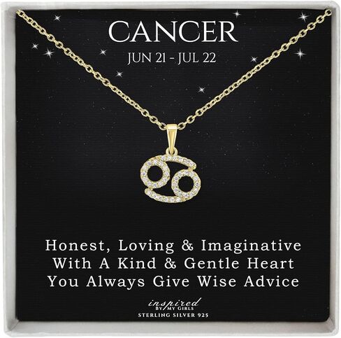 Sterling Silver or 14K Gold Over Sterling Silver Zodiac Necklace Astrology Horoscope Keepsake Card Gift - Choose Star Sign in Kuwait
