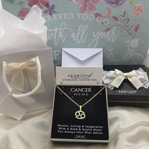 Sterling Silver or 14K Gold Over Sterling Silver Zodiac Necklace Astrology Horoscope Keepsake Card Gift - Choose Star Sign in Kuwait