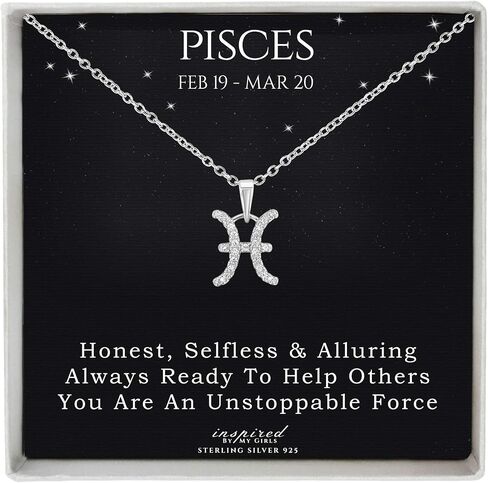 Sterling Silver or 14K Gold Over Sterling Silver Zodiac Necklace Astrology Horoscope Keepsake Card Gift - Choose Star Sign in Kuwait