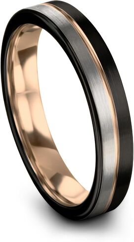 Tungsten Wedding Band Ring 9mm 8mm 6mm 4mm for Men Women 18k Rose Gold Plated Flat Cut Black Grey Brushed Polished in Kuwait