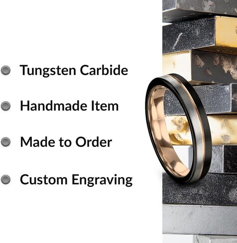 Tungsten Wedding Band Ring 9mm 8mm 6mm 4mm for Men Women 18k Rose Gold Plated Flat Cut Black Grey Brushed Polished in Kuwait
