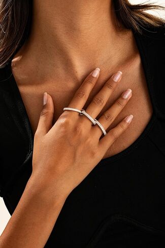 حلقات فضية قابلة للتكديس للنساء غير المشوهة-بيان معادن مختلطة حلقات مركبة متعددة الحلقة مجموعة Zirconia مكعبات نطاقات متصلة ثنائية النطاقات متراخ in Kuwait