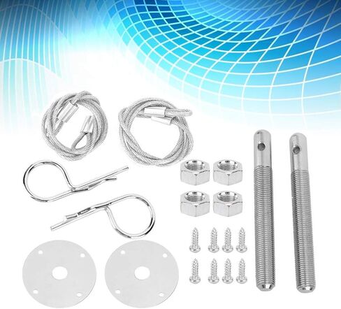Engine Hood Pin, Plate Bonnet Lock Clip Kit, Engine Compartment with Lanyard, Carbon Steel Panel, 4in Base Threaded Pin, 24in Cable, for Carbon Fiberglass Cover in Saudi Arabia