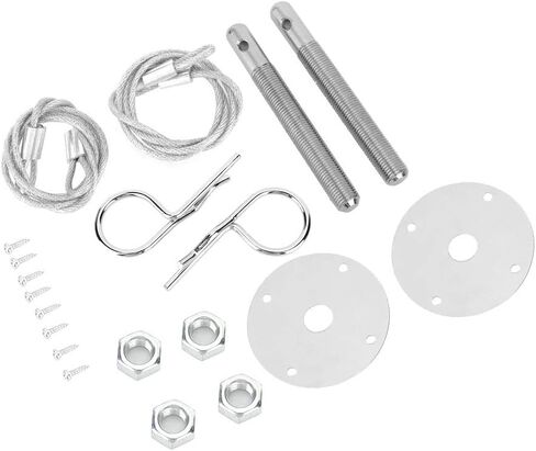Engine Hood Pin, Plate Bonnet Lock Clip Kit, Engine Compartment with Lanyard, Carbon Steel Panel, 4in Base Threaded Pin, 24in Cable, for Carbon Fiberglass Cover in Saudi Arabia
