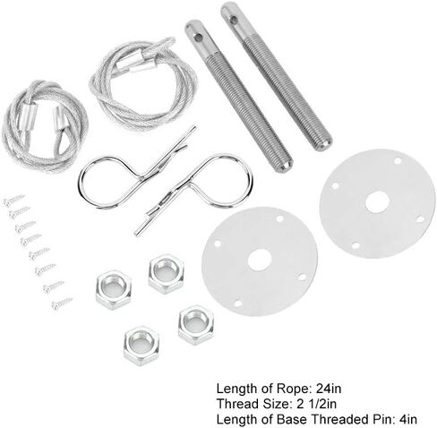 Engine Hood Pin, Plate Bonnet Lock Clip Kit, Engine Compartment with Lanyard, Carbon Steel Panel, 4in Base Threaded Pin, 24in Cable, for Carbon Fiberglass Cover in Saudi Arabia