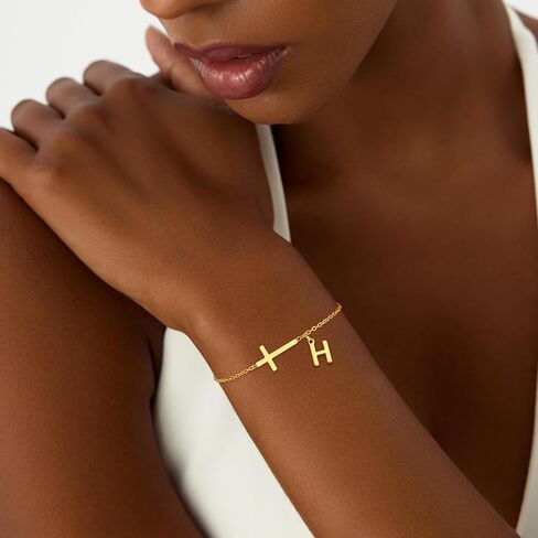 Initial Braclets for Girls Women - Teen Girls Gifts Trendy Stuff 18K Gold Plated Cross Initial Letter Bracelets Dainty A - Z Letter Bracelet Birthday Gifts for Girl Women Age 5-16 in Kuwait