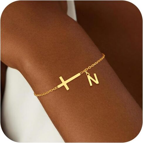 Initial Braclets for Girls Women - Teen Girls Gifts Trendy Stuff 18K Gold Plated Cross Initial Letter Bracelets Dainty A - Z Letter Bracelet Birthday Gifts for Girl Women Age 5-16 in Kuwait