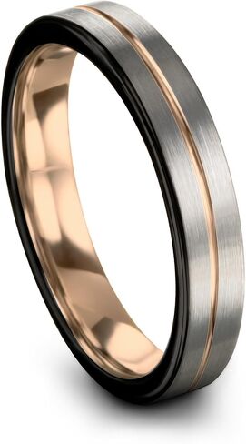 Tungsten Wedding Band Ring 9mm 8mm 6mm 4mm for Men Women 18k Rose Gold Plated Flat Cut Black Grey Brushed Polished in Kuwait