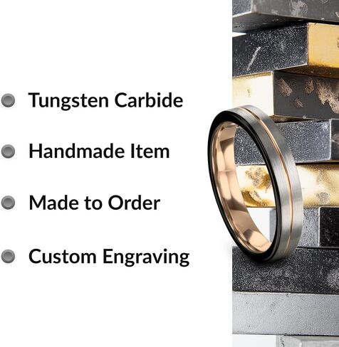 Tungsten Wedding Band Ring 9mm 8mm 6mm 4mm for Men Women 18k Rose Gold Plated Flat Cut Black Grey Brushed Polished in Kuwait