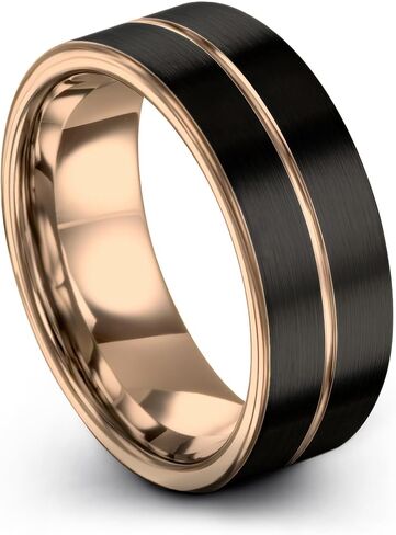 Tungsten Wedding Band Ring 9mm 8mm 6mm 4mm for Men Women 18k Rose Gold Plated Flat Cut Black Grey Brushed Polished in Kuwait