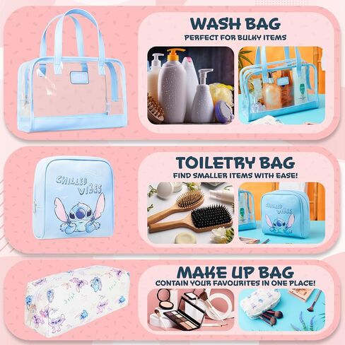 Disney Stitch Toiletry Bags Set of 3, Zipped Wash Bag and Cosmetic Bag - Stitch Gifts in Saudi Arabia