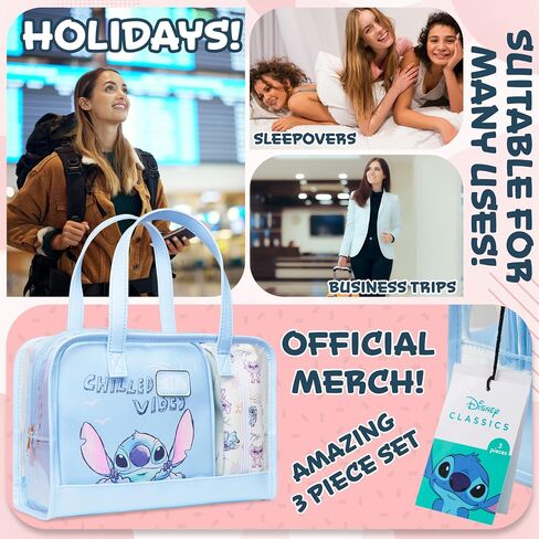 Disney Stitch Toiletry Bags Set of 3, Zipped Wash Bag and Cosmetic Bag - Stitch Gifts in Saudi Arabia