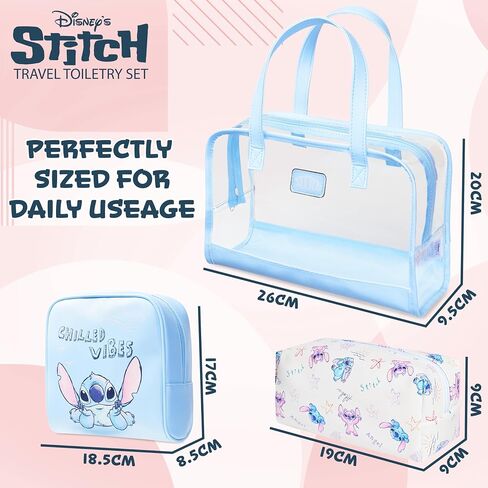 Disney Stitch Toiletry Bags Set of 3, Zipped Wash Bag and Cosmetic Bag - Stitch Gifts in Saudi Arabia