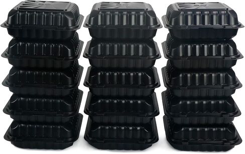 50 Pack 8x8x3.14 inch Hinged Clamshell Take Out Containers with Lids, To Go Containers ｜Salads Container | Cookie Boxes | Bakery Boxes | Dessert Boxes-Black in Saudi Arabia
