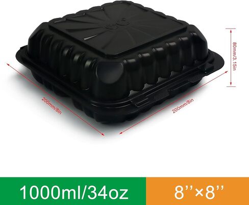 50 Pack 8x8x3.14 inch Hinged Clamshell Take Out Containers with Lids, To Go Containers ｜Salads Container | Cookie Boxes | Bakery Boxes | Dessert Boxes-Black in Saudi Arabia