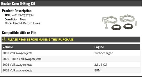 Heater Core O -Ring Kit - خطوط التغذية والعودة - متوافقة مع 2005-2017 Volkswagen Jetta in Saudi Arabia