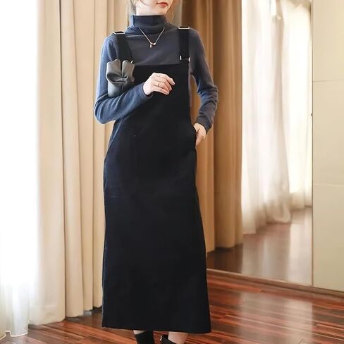 chouyatou Womens Cute Corduroy Adjustable Strap Overall Dress fringe Pinafore Baggy Maxi Long Tank Dress in Saudi Arabia