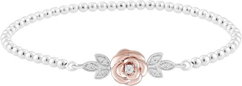 Jewelili Enchanted Disney Fine Jewelry 14K Rose Gold over Sterling Silver with 1/6 CTTW Diamond Belle Rose Stretchable Bracelet in Saudi Arabia