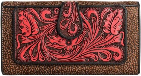 Myra Bag Western Embossed Floral Leather Wallet for Women - Turquoise in Saudi Arabia