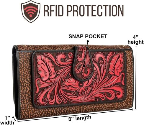 Myra Bag Western Embossed Floral Leather Wallet for Women - Turquoise in Saudi Arabia