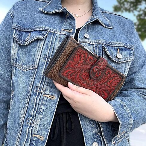 Myra Bag Western Embossed Floral Leather Wallet for Women - Turquoise in Saudi Arabia