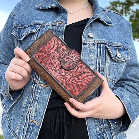 Myra Bag Western Embossed Floral Leather Wallet for Women - Turquoise in Saudi Arabia