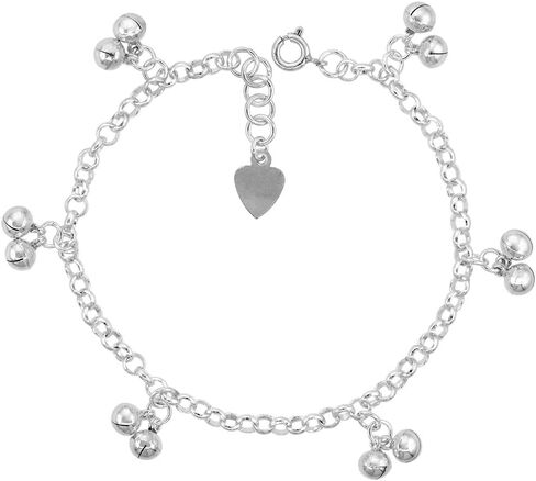 Sterling Silver Dangling Double Jingle Bells Charm Bracelet for Women 12mm Drops fits 7-8 inch wrists in Saudi Arabia