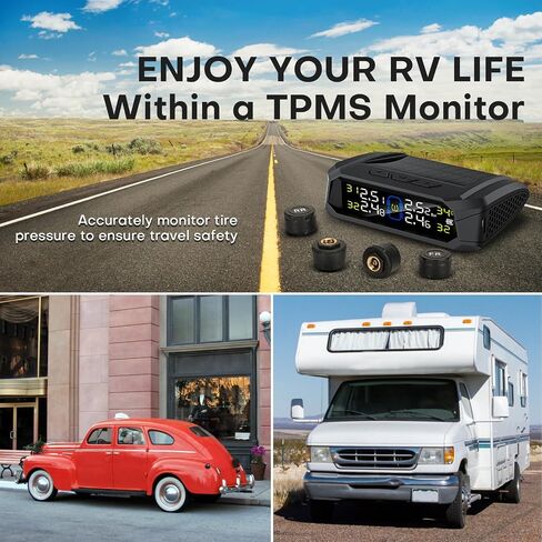 Tire Pressure Monitoring System, 7.84" Cordless Solar Charge RV TPMS with 6 Sensors,for RV Travel Trailer Truck Fifth Wheel Motorhome, Real-time Monitoring Pressure & Temperature(0~214 PSI) in Kuwait