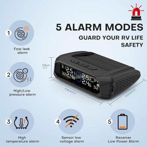 Tire Pressure Monitoring System, 7.84" Cordless Solar Charge RV TPMS with 6 Sensors,for RV Travel Trailer Truck Fifth Wheel Motorhome, Real-time Monitoring Pressure & Temperature(0~214 PSI) in Kuwait