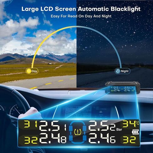 Tire Pressure Monitoring System, 7.84" Cordless Solar Charge RV TPMS with 6 Sensors,for RV Travel Trailer Truck Fifth Wheel Motorhome, Real-time Monitoring Pressure & Temperature(0~214 PSI) in Kuwait