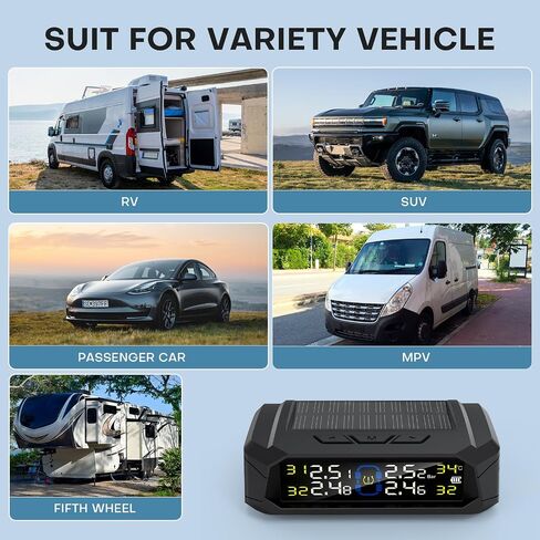 Tire Pressure Monitoring System, 7.84" Cordless Solar Charge RV TPMS with 6 Sensors,for RV Travel Trailer Truck Fifth Wheel Motorhome, Real-time Monitoring Pressure & Temperature(0~214 PSI) in Kuwait