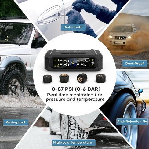 Tire Pressure Monitoring System, 7.84" Cordless Solar Charge RV TPMS with 6 Sensors,for RV Travel Trailer Truck Fifth Wheel Motorhome, Real-time Monitoring Pressure & Temperature(0~214 PSI) in Kuwait