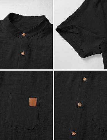 OLEMEK Men's Henley Shirts Band Collar Short Sleeve Casual Basic Tee Summer Button Henley Soild T Shirt with Pocket in Kuwait