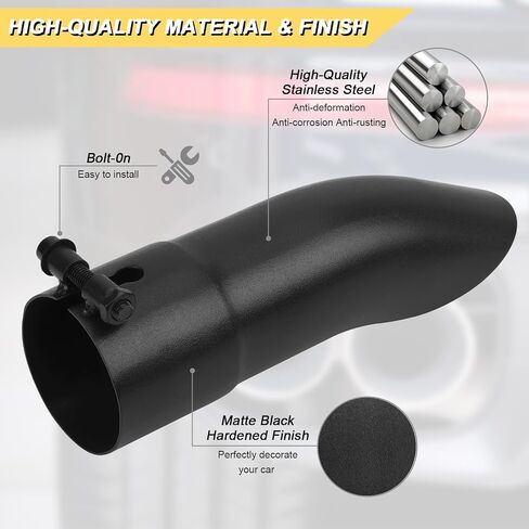 2.5 inch Inlet Curved Exhaust Tip, 2.5" Outlet 9" Overall Length Stainless Steel Turn Down Exhaust Tail Pipe, Bolt-On,Sleek Angle Cut, Polished Tailpipe, Black in Saudi Arabia