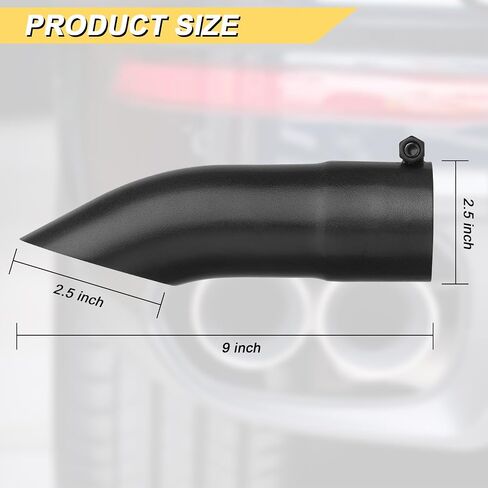 2.5 inch Inlet Curved Exhaust Tip, 2.5" Outlet 9" Overall Length Stainless Steel Turn Down Exhaust Tail Pipe, Bolt-On,Sleek Angle Cut, Polished Tailpipe, Black in Saudi Arabia