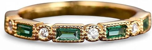 Art Deco Emerald & Moissanite Band for Women ، 14K صلب صلب ذهبي خمر خاتم خمر خمر ، ومجوهرات هدية عيد ميلاد ، فرقة الزفاف الخالدة in Kuwait