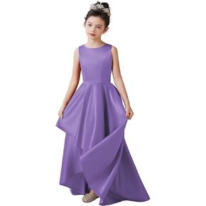 dideyttawl Satin Hi-Lo Formal Dress for Girls 4-16 Sleeveless A Line Quinceanera Dresses Flower Girl Dresses for Wedding in Kuwait