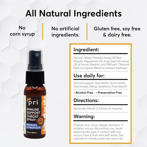 P.R.I Propolis الحلق رذاذ مع عسل Manuka ، التهاب الحلق ودعم المناعة ، طعم النعناع الطازج ، 1 أوقية in Kuwait