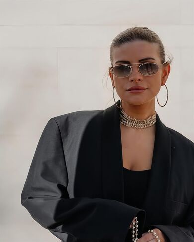 Retro Oval 90s Metal Sunglasses for Women, 2025 Trendy Chic Narrow Gold Sun Glasses Fashion Sunnies in Kuwait