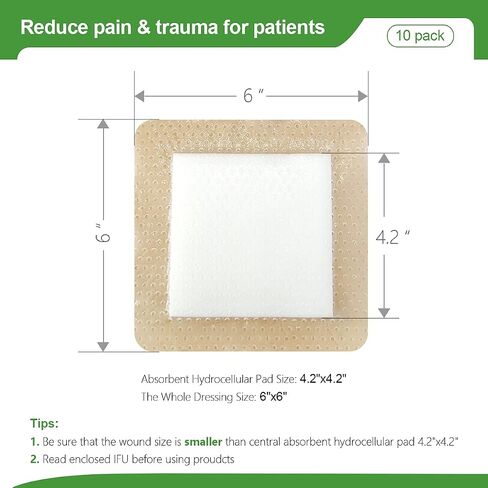 kastormed Silicone Adhesive Foam Dressing with Gentle Border 4''x4'' 10 Pack, High Absorbency Foam Wound Bandage for Bed Sore, Leg Ulcer, Diabetic Ulcer in Kuwait