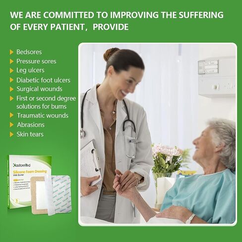 kastormed Silicone Adhesive Foam Dressing with Gentle Border 4''x4'' 10 Pack, High Absorbency Foam Wound Bandage for Bed Sore, Leg Ulcer, Diabetic Ulcer in Kuwait