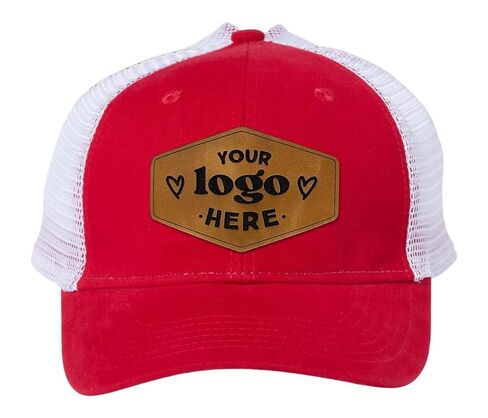 Custom Ponytail Leather Patch Hats, Laser Engraved for You or Your Company Brand, Personalized Logo or Text for her (Royal/White) in Kuwait