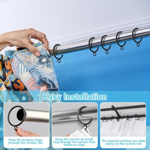 30 Pack Curtain Rings with Eyelets -Black Metal Drapery Hooks for Pinch Pleat Curtain Panels, Curtain Hooks Fits up to 1.2 Inch Curtain Rod, 1.5 Inch Inner Diameter in Saudi Arabia