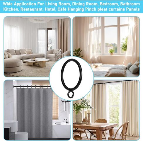 30 Pack Curtain Rings with Eyelets -Black Metal Drapery Hooks for Pinch Pleat Curtain Panels, Curtain Hooks Fits up to 1.2 Inch Curtain Rod, 1.5 Inch Inner Diameter in Saudi Arabia