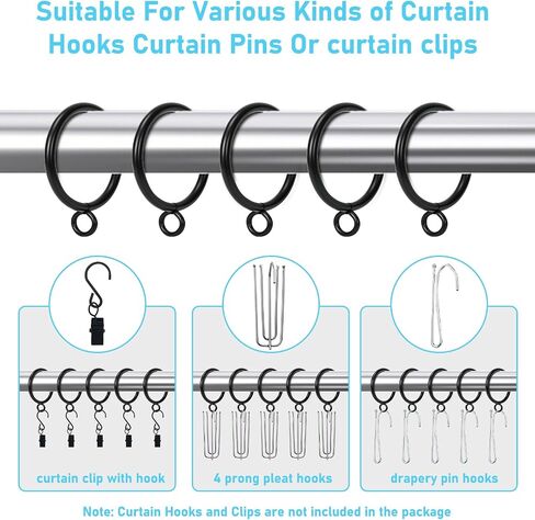 30 Pack Curtain Rings with Eyelets -Black Metal Drapery Hooks for Pinch Pleat Curtain Panels, Curtain Hooks Fits up to 1.2 Inch Curtain Rod, 1.5 Inch Inner Diameter in Saudi Arabia