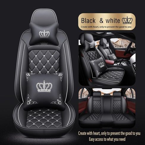 Car Seat Covers Full Set,Universal Fit Crown Car Seat Covers Waterproof Anti-Slip Faux Leather Automotive Seat Covers for Cars SUV Pick-up Truck Sedan (Red) in Saudi Arabia