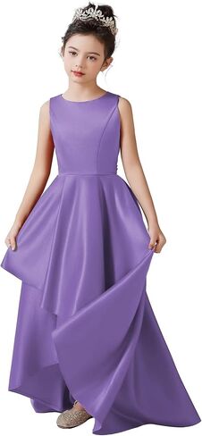 dideyttawl الساتان مرحبا لو فستان رسمي للفتيات 4-16 بلا أكمام ألف خط فساتين Quinceanera زهرة فتاة فساتين لحفل الزفاف in Kuwait