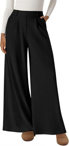 BTFBM Wide Leg Pants for Women Dressy Work Business Casual Elastic High Waisted Trousers Ribbed Lounge Palazzo Pants in Kuwait